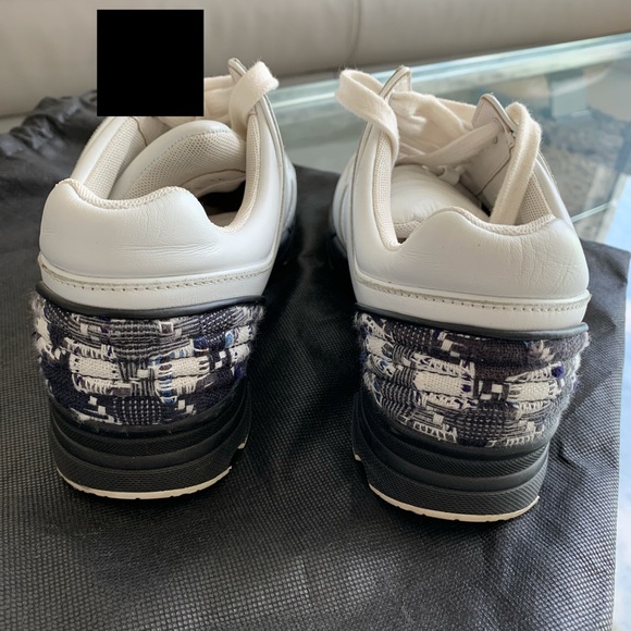 Chanel Black White Tweed Leather Lace Up Sport Runner Trainers Sneakers - Picture 2 of 6